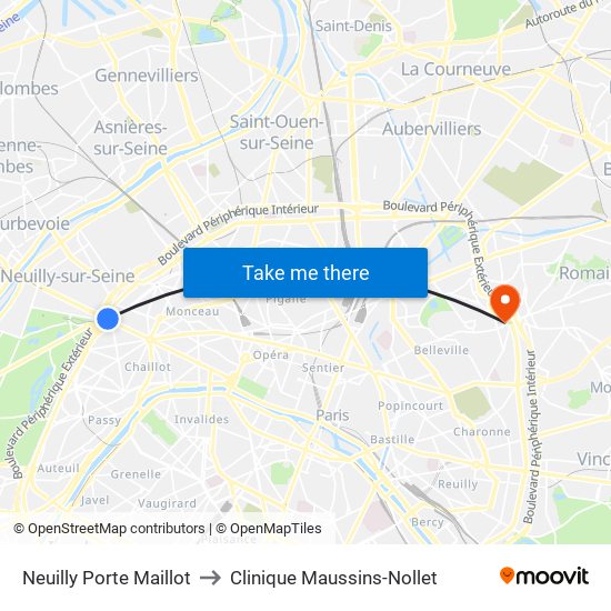 Neuilly Porte Maillot to Clinique Maussins-Nollet map
