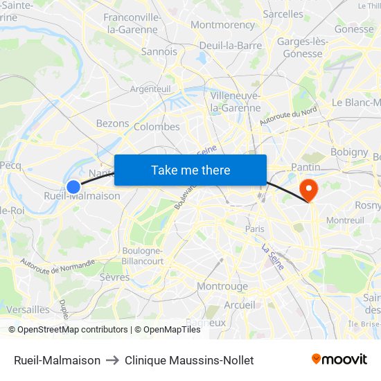 Rueil-Malmaison to Clinique Maussins-Nollet map