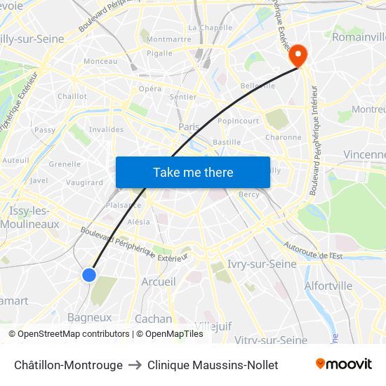 Châtillon-Montrouge to Clinique Maussins-Nollet map