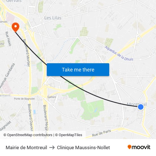 Mairie de Montreuil to Clinique Maussins-Nollet map