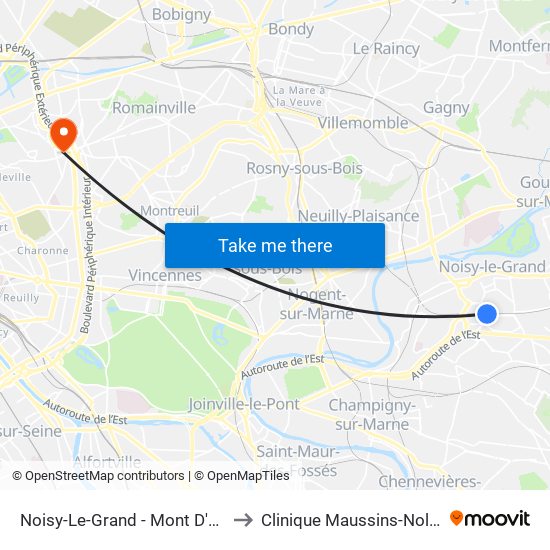 Noisy-Le-Grand - Mont D'Est to Clinique Maussins-Nollet map
