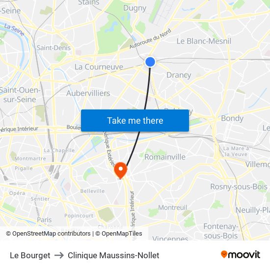 Le Bourget to Clinique Maussins-Nollet map