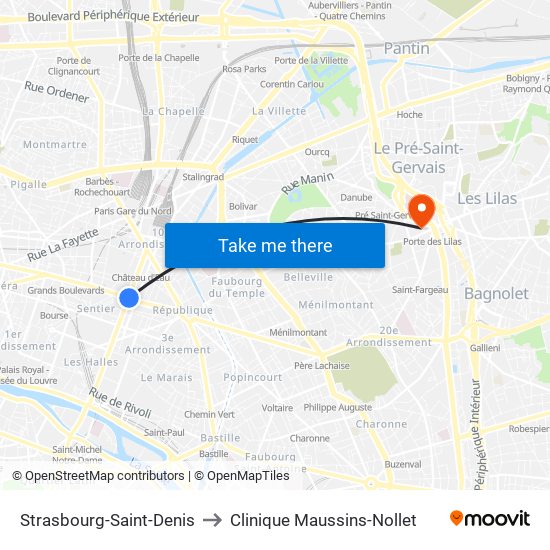 Strasbourg-Saint-Denis to Clinique Maussins-Nollet map