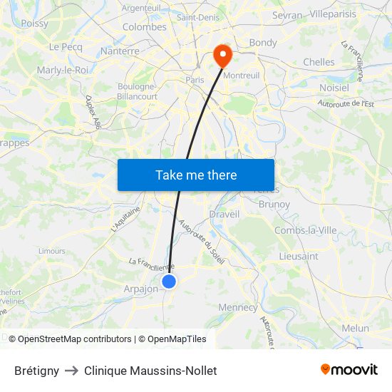 Brétigny to Clinique Maussins-Nollet map