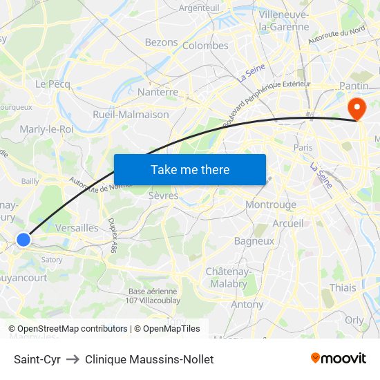 Saint-Cyr to Clinique Maussins-Nollet map