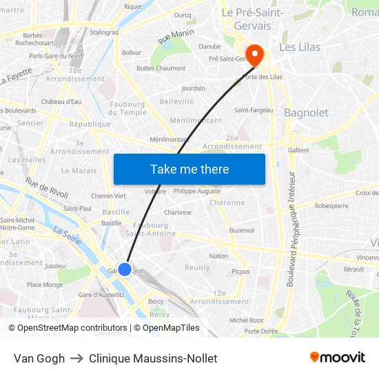 Van Gogh to Clinique Maussins-Nollet map