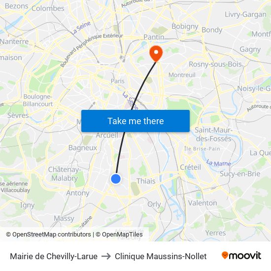 Mairie de Chevilly-Larue to Clinique Maussins-Nollet map