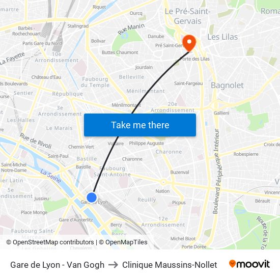 Gare de Lyon - Van Gogh to Clinique Maussins-Nollet map