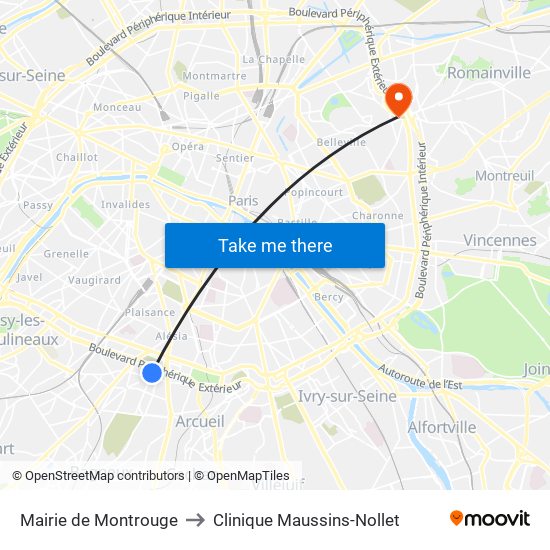 Mairie de Montrouge to Clinique Maussins-Nollet map