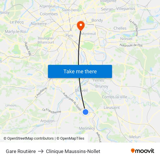 Gare Routière to Clinique Maussins-Nollet map