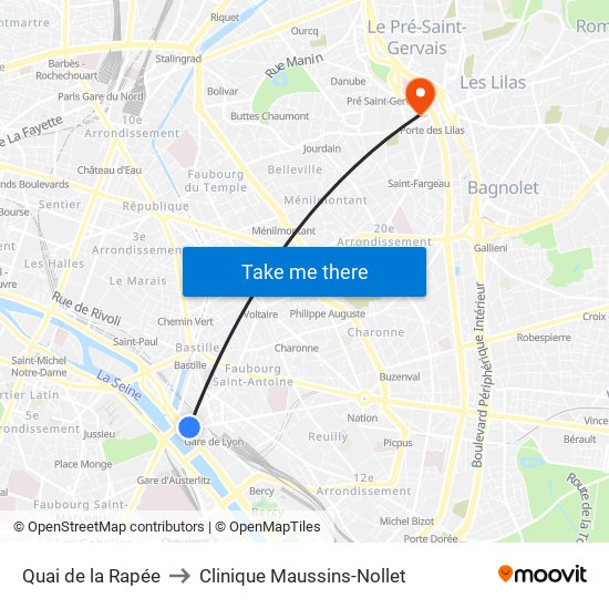 Quai de la Rapée to Clinique Maussins-Nollet map