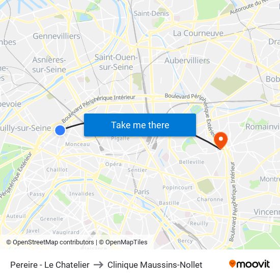 Pereire - Le Chatelier to Clinique Maussins-Nollet map
