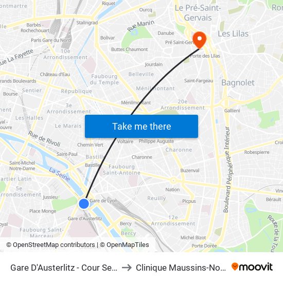 Gare D'Austerlitz - Cour Seine to Clinique Maussins-Nollet map
