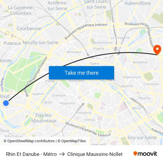 Rhin Et Danube - Métro to Clinique Maussins-Nollet map