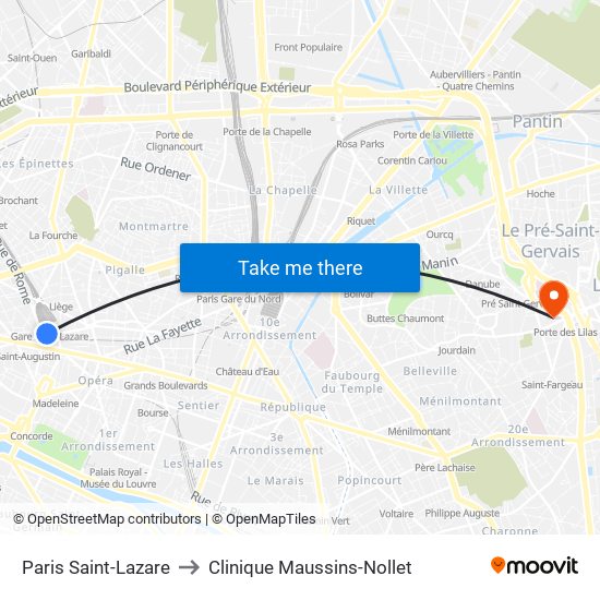 Paris Saint-Lazare to Clinique Maussins-Nollet map