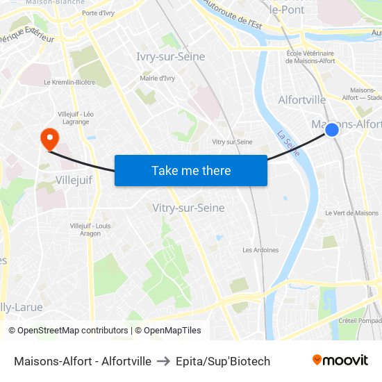 Maisons-Alfort - Alfortville to Epita/Sup'Biotech map