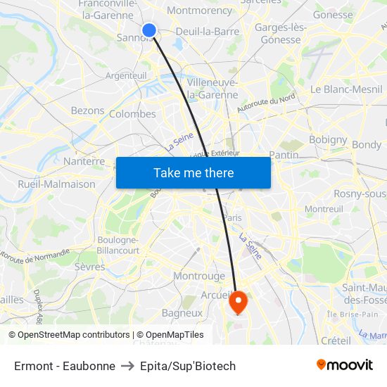 Ermont - Eaubonne to Epita/Sup'Biotech map