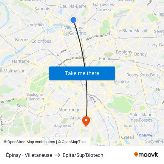 Épinay - Villetaneuse to Epita/Sup'Biotech map