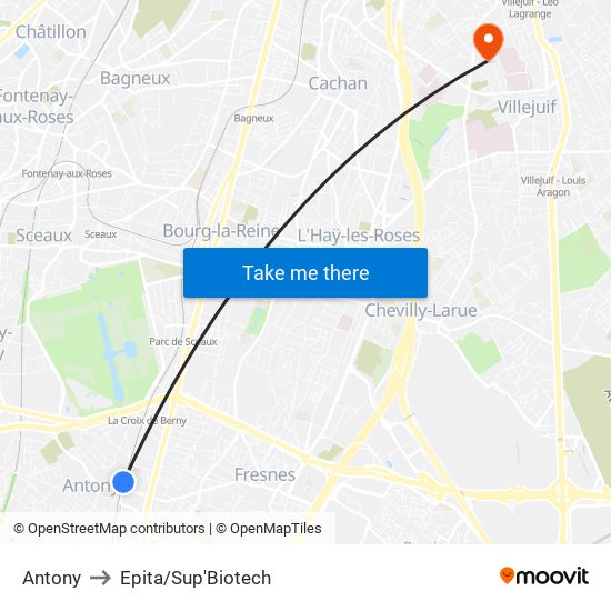 Antony to Epita/Sup'Biotech map