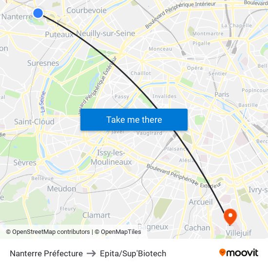 Nanterre Préfecture to Epita/Sup'Biotech map