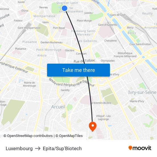 Luxembourg to Epita/Sup'Biotech map