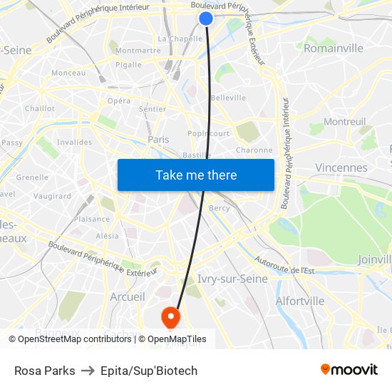 Rosa Parks to Epita/Sup'Biotech map