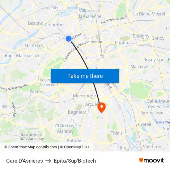Gare D'Asnieres to Epita/Sup'Biotech map