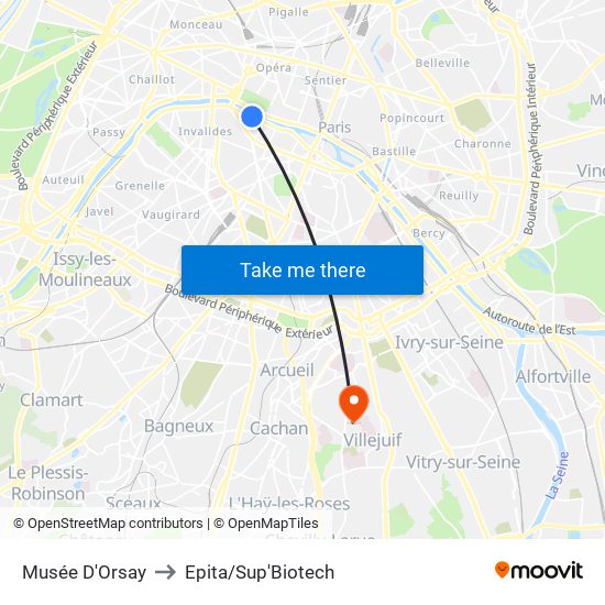 Musée D'Orsay to Epita/Sup'Biotech map