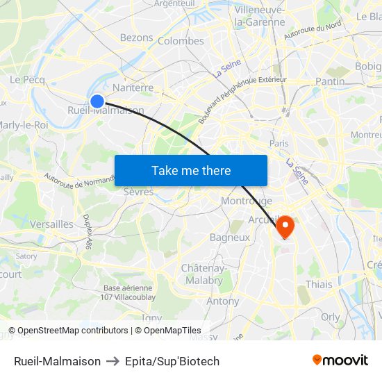 Rueil-Malmaison to Epita/Sup'Biotech map