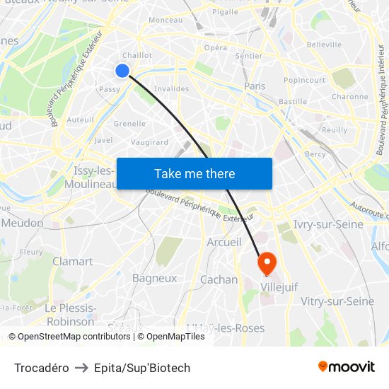 Trocadéro to Epita/Sup'Biotech map