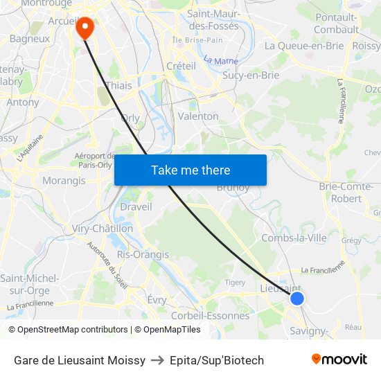 Gare de Lieusaint Moissy to Epita/Sup'Biotech map