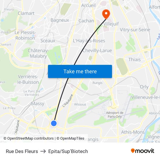 Rue Des Fleurs to Epita/Sup'Biotech map