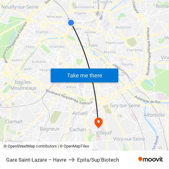 Gare Saint-Lazare – Havre to Epita/Sup'Biotech map
