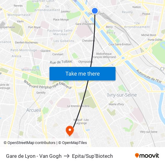 Gare de Lyon - Van Gogh to Epita/Sup'Biotech map