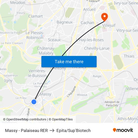 Massy - Palaiseau RER to Epita/Sup'Biotech map