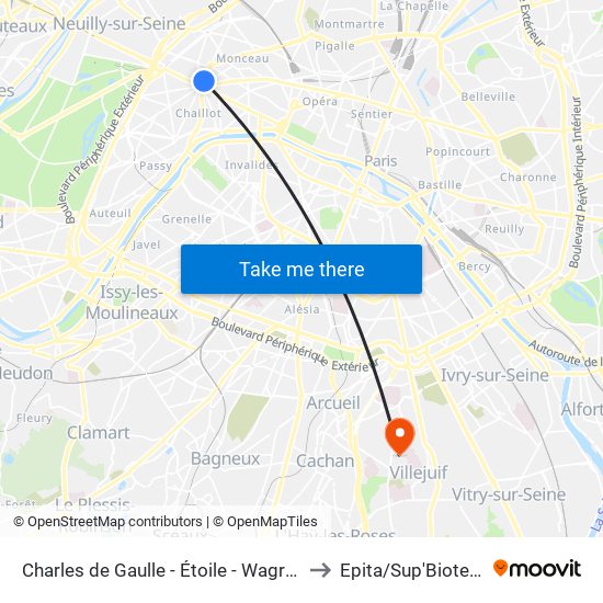 Charles de Gaulle - Étoile - Wagram to Epita/Sup'Biotech map