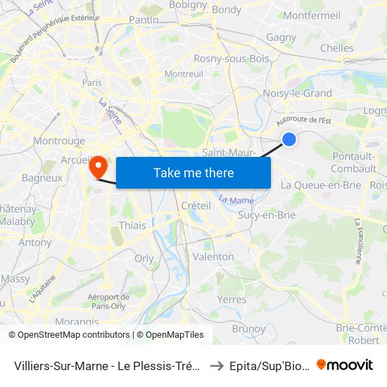 Villiers-Sur-Marne - Le Plessis-Trévise RER to Epita/Sup'Biotech map