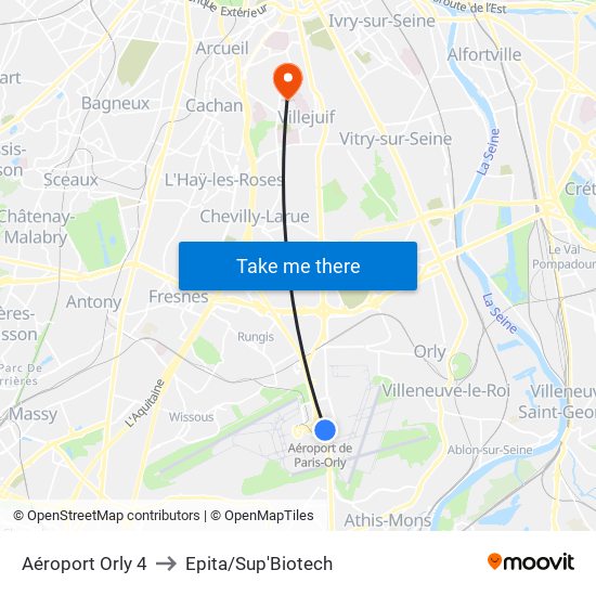 Aéroport Orly 4 to Epita/Sup'Biotech map