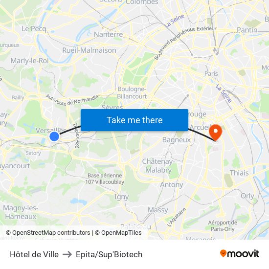 Hôtel de Ville to Epita/Sup'Biotech map