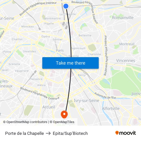 Porte de la Chapelle to Epita/Sup'Biotech map
