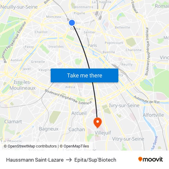 Haussmann Saint-Lazare to Epita/Sup'Biotech map