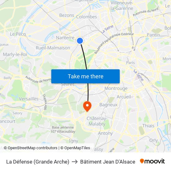 La Défense (Grande Arche) to Bâtiment Jean D'Alsace map
