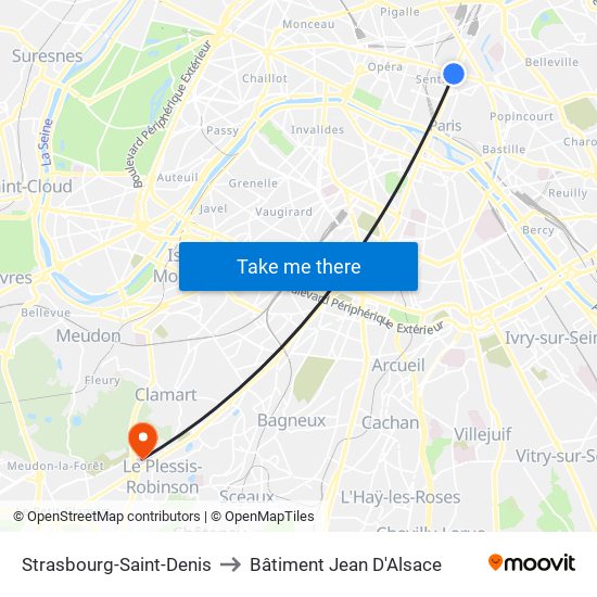 Strasbourg-Saint-Denis to Bâtiment Jean D'Alsace map