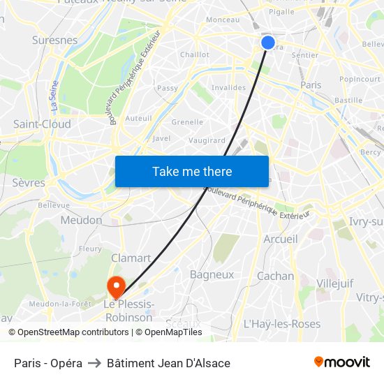 Paris - Opéra to Bâtiment Jean D'Alsace map