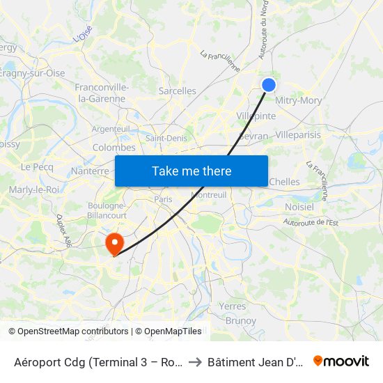 Aéroport Cdg (Terminal 3 – Roissypôle) to Bâtiment Jean D'Alsace map