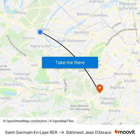 Saint-Germain-En-Laye RER to Bâtiment Jean D'Alsace map