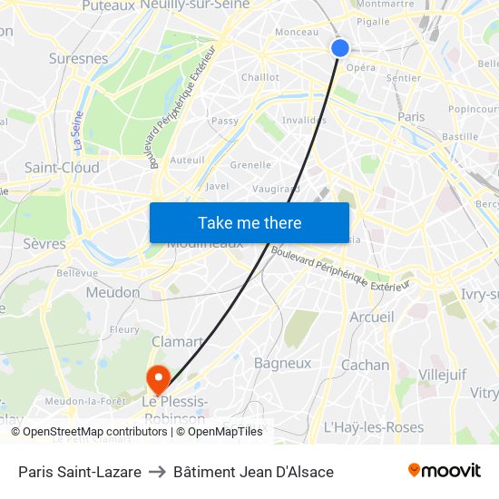Paris Saint-Lazare to Bâtiment Jean D'Alsace map