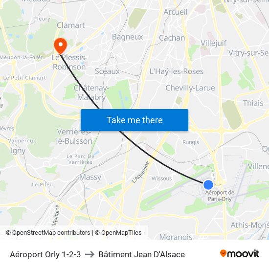 Aéroport Orly 1-2-3 to Bâtiment Jean D'Alsace map