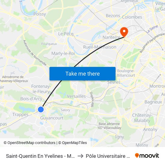 Saint-Quentin En Yvelines - Montigny-Le-Bretonneux to Pôle Universitaire Léonard de Vinci map