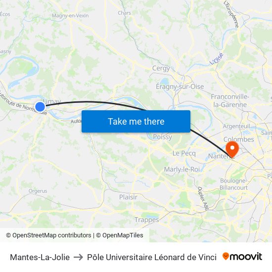 Mantes-La-Jolie to Pôle Universitaire Léonard de Vinci map